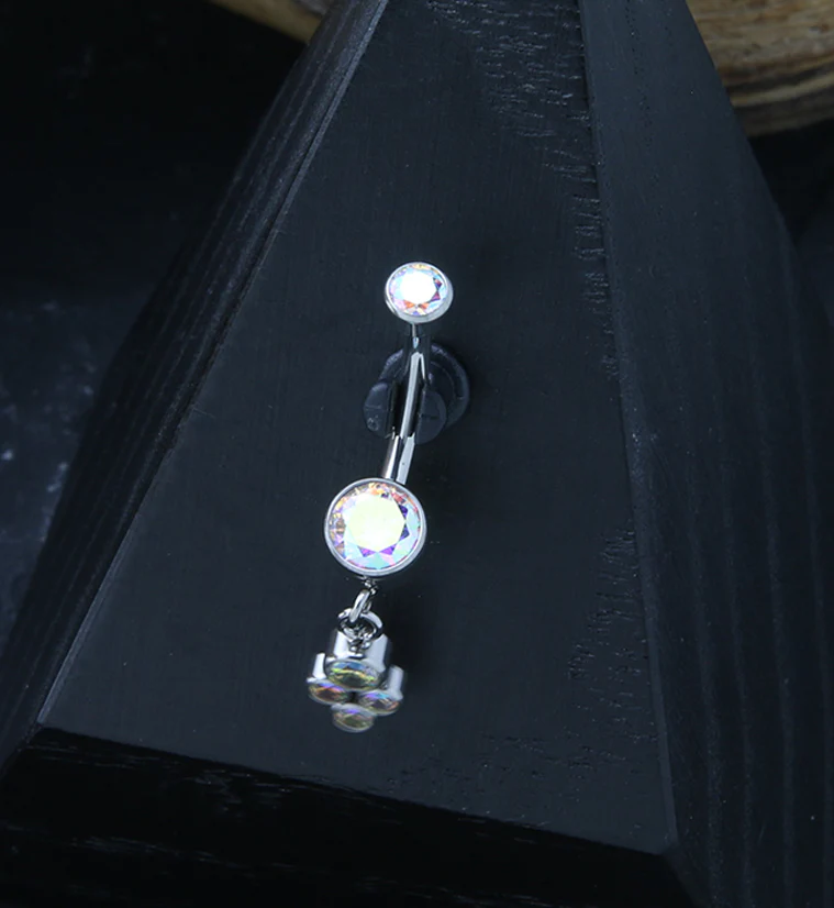 Amulet Rainbow Aurora CZ Dangle Internally Threaded Titanium Belly Button Ring - Image 2