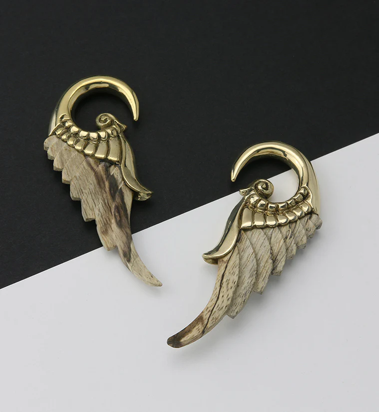Angel Wing Tamarind Wood Brass Ear Weights - Image 2