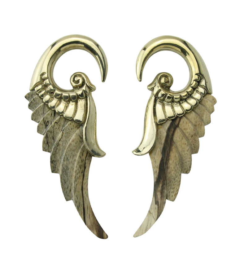 Angel Wing Tamarind Wood Brass Ear Weights - Image 3