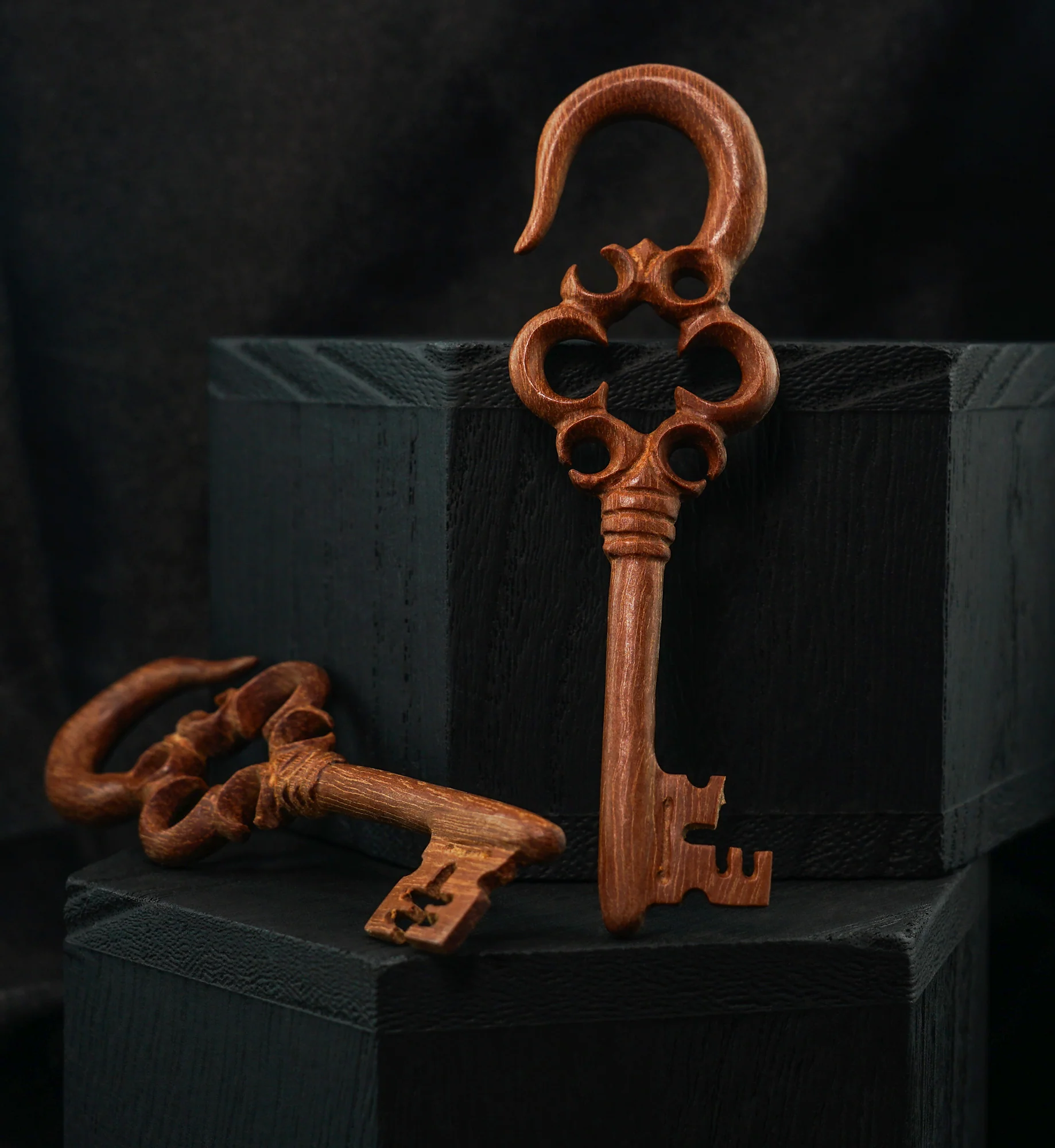 Antique Key Saba Wood Hangers - Image 2