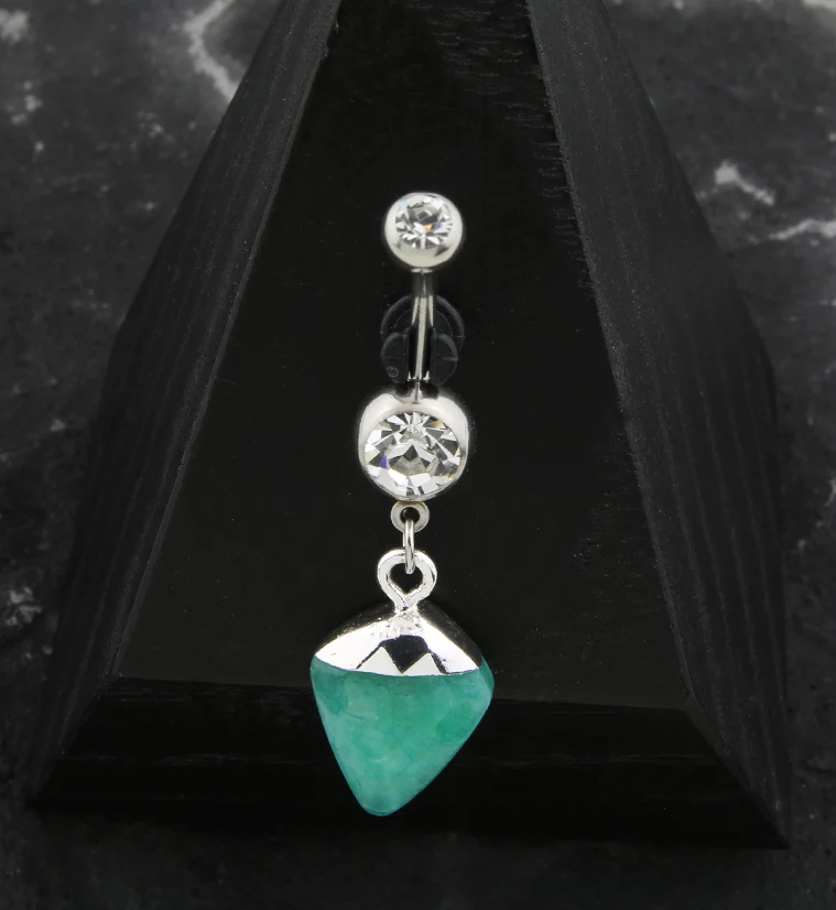 Apex Jade Stone Dangle Stainless Steel Belly Button Ring - Image 2