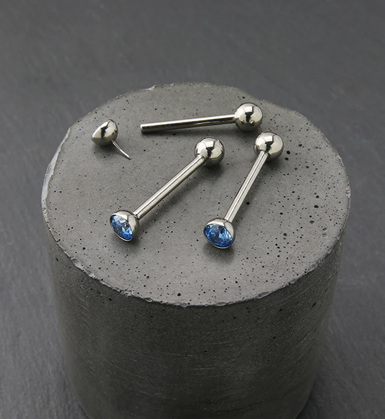 Aqua Bezel CZ Titanium Threadless Barbell - Image 2