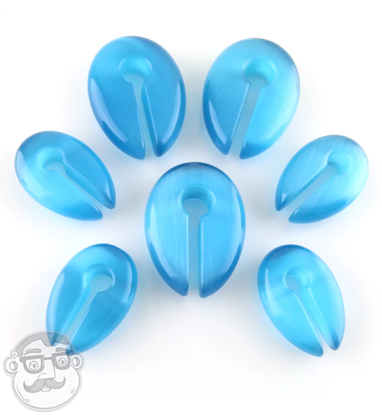 Aqua Blue Cat's Eye Glass Keyhole Ear Weights - Image 2