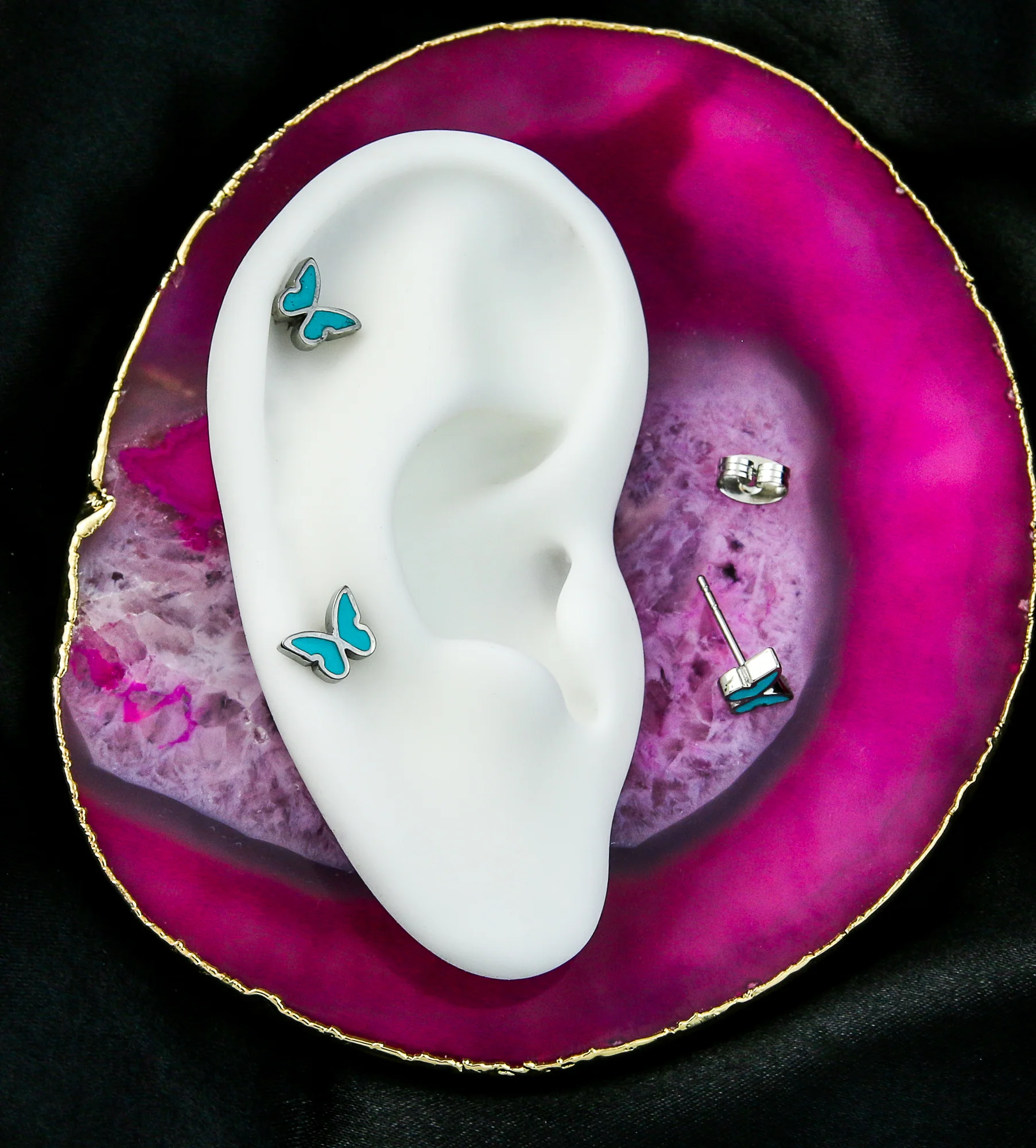 Aqua Butterfly Stainless Steel Stud Earrings - Image 2