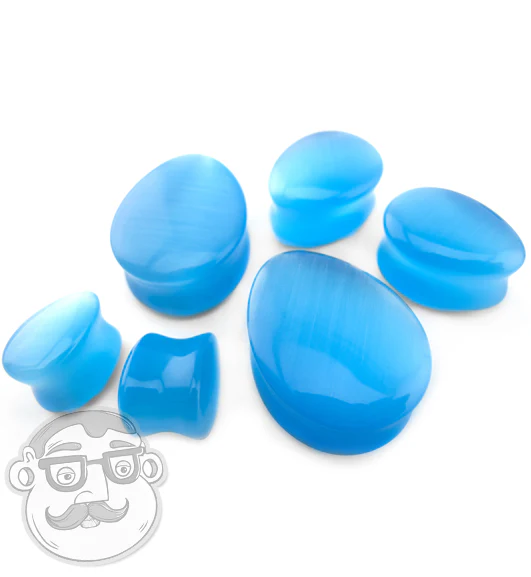 Aqua Cat's Eye Glass Teardrop Plugs - Image 6