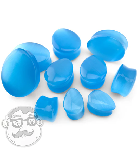 Aqua Cat's Eye Glass Teardrop Plugs - Image 7