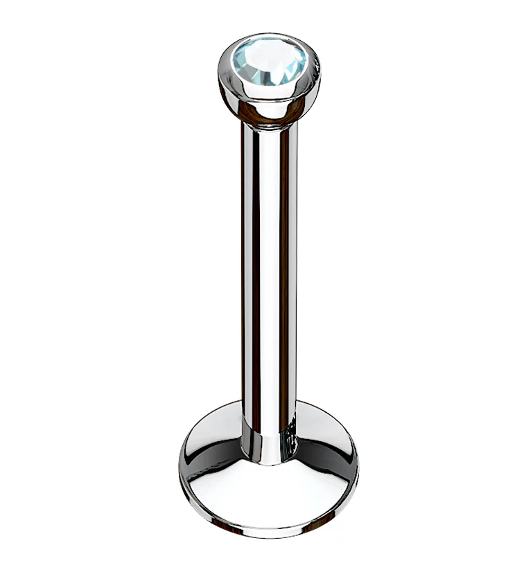 Aqua CZ Bezel Labret Stud (Convex Disk)