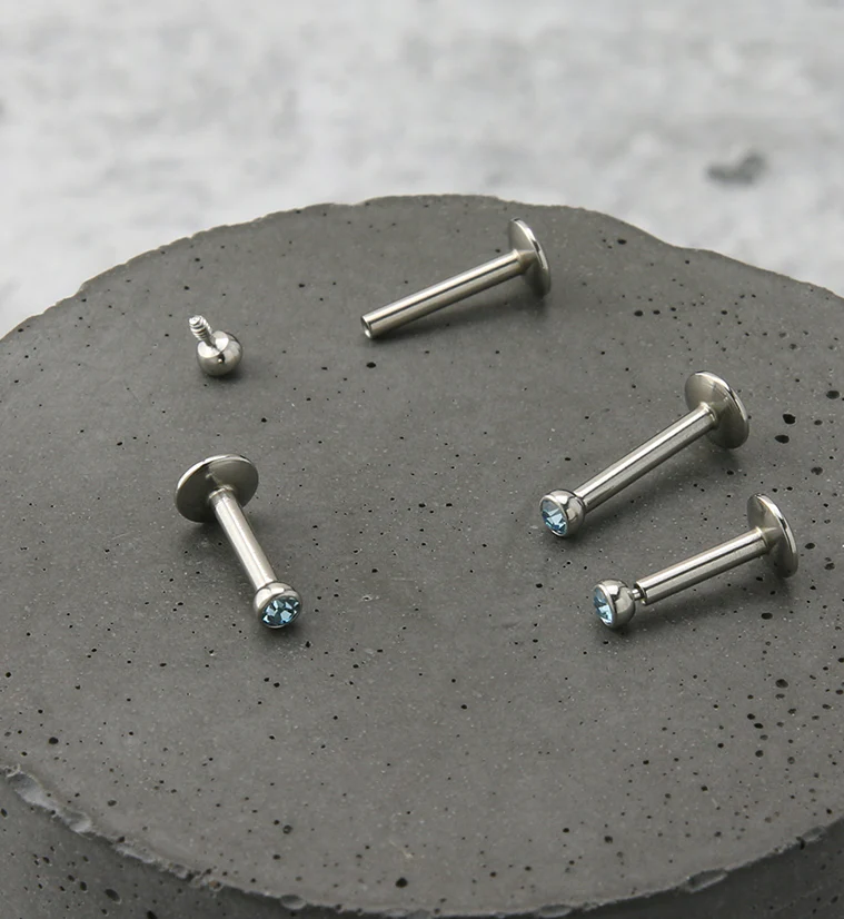 Aqua CZ Bezel Labret Stud (Convex Disk) - Image 2