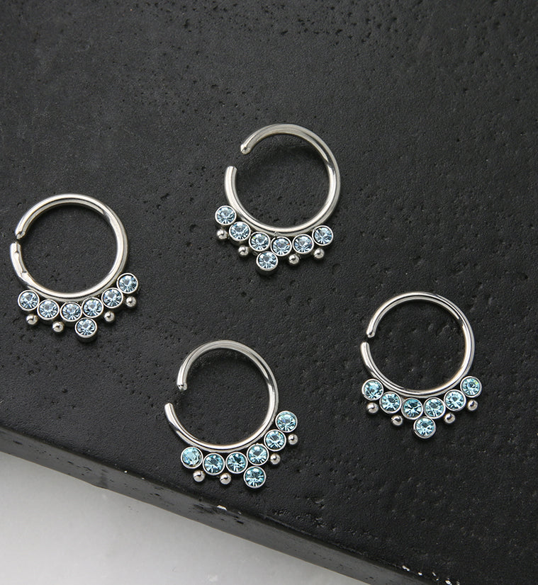 Aqua CZ Rally Annealed Seamless Hoop Ring - Image 2