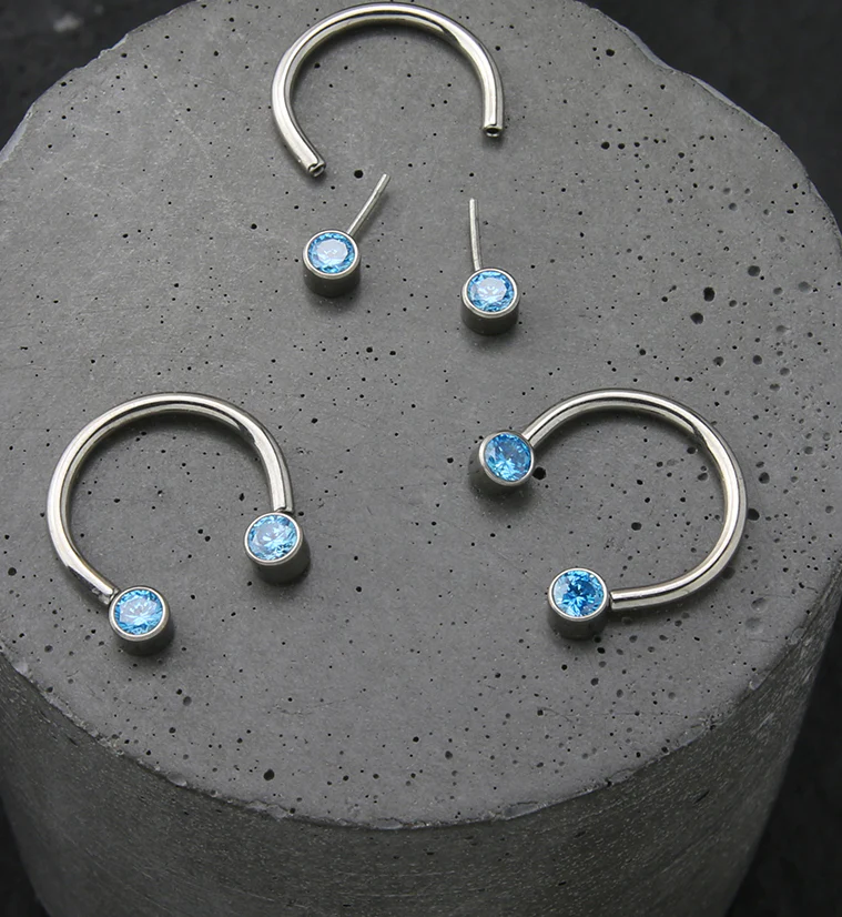 Aqua CZ Threadless Titanium Circular Barbell - Image 2