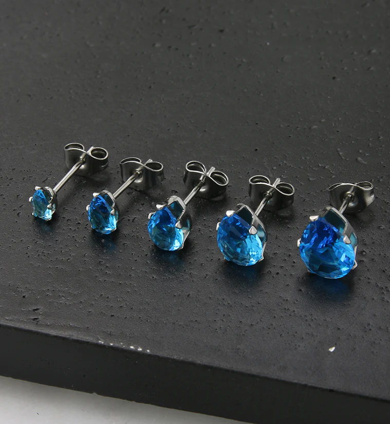 Aqua Teardrop CZ Stainless Steel Earrings - Image 2