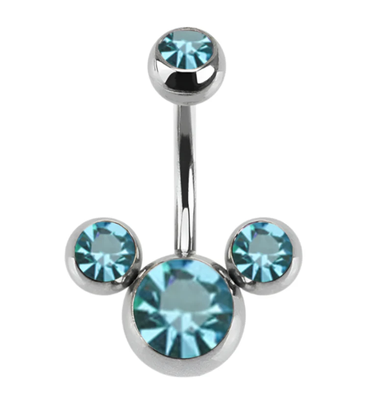 Aqua Trinity CZ Belly Button Ring