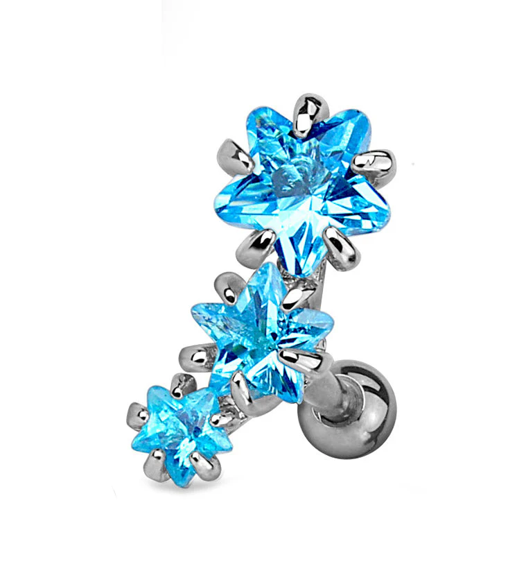 Aqua Triple Star CZ Tragus - Cartilage Barbell