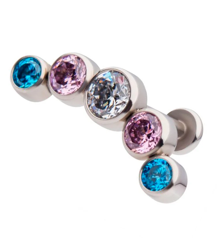 Aqua X Pink X Clear CZ Gem Labret Post