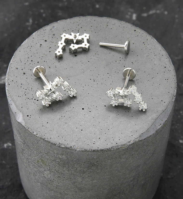 Aquarius Constellation Clear CZ Stainless Steel Internally Threaded Labret - Image 2