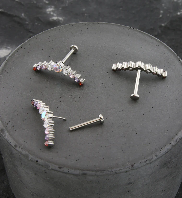 Arc Rainbow CZ Threadless Titanium Labret - Image 2