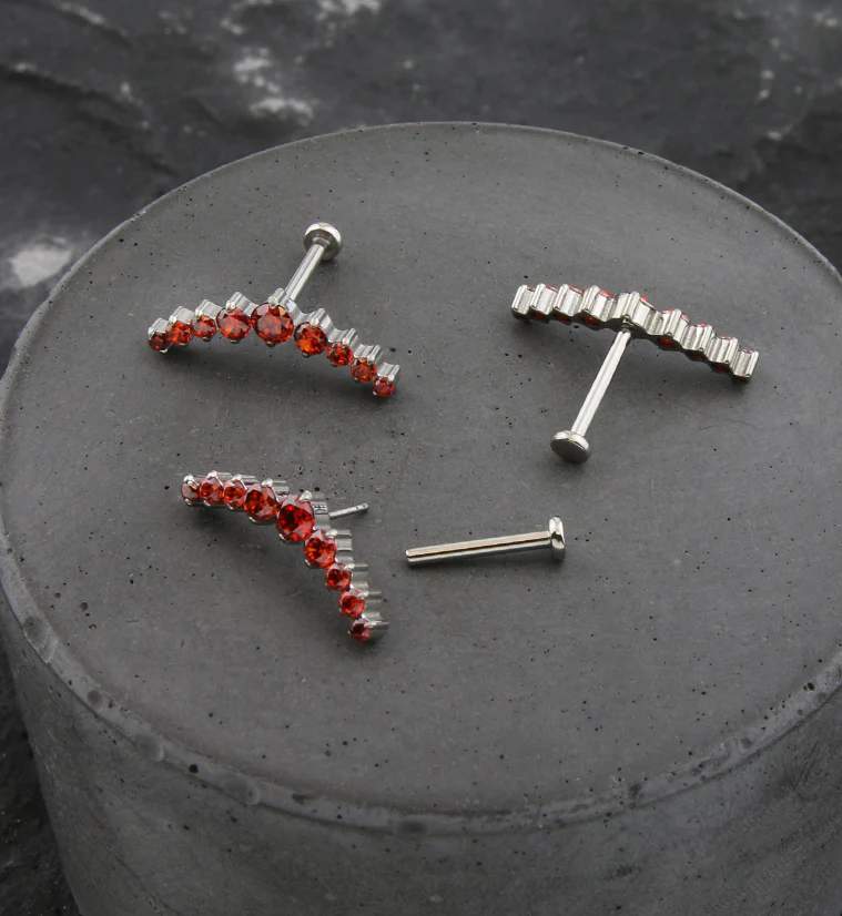 Arc Red CZ Threadless Titanium Labret - Image 2