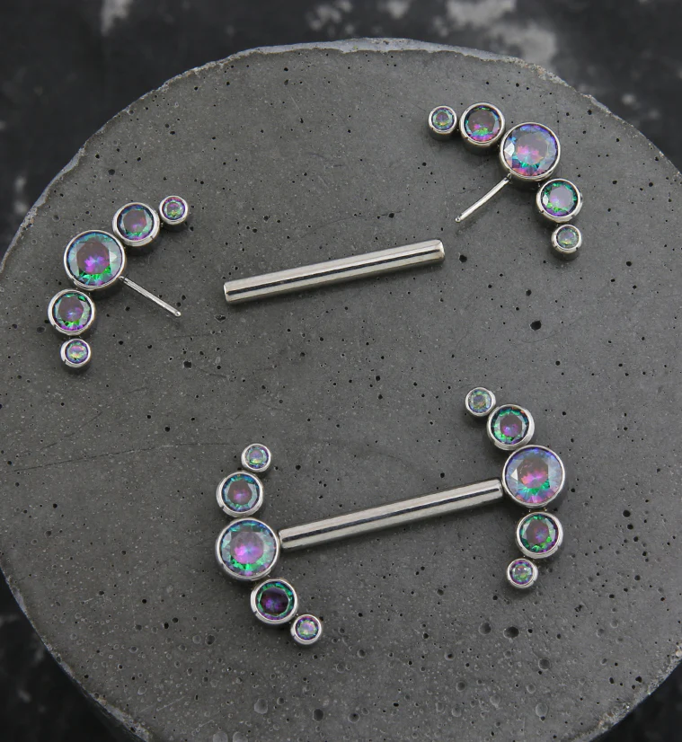Arch Black Aurora CZ Titanium Threadless Nipple Ring Barbell - Image 2