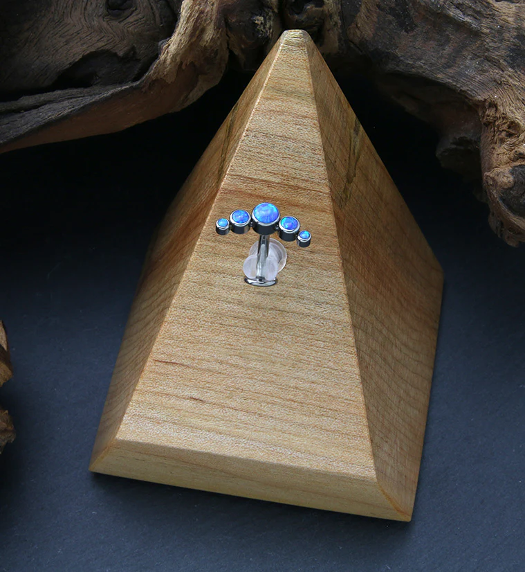 Arch Blue Opalite Titanium Threadless Floating Belly Button Ring (Convex Disk) - Image 2