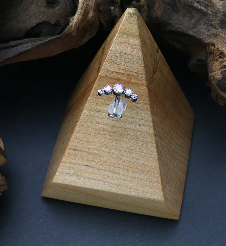 Arch Pink CZ Titanium Threadless Floating Belly Button Ring (Convex Disk) - Image 2