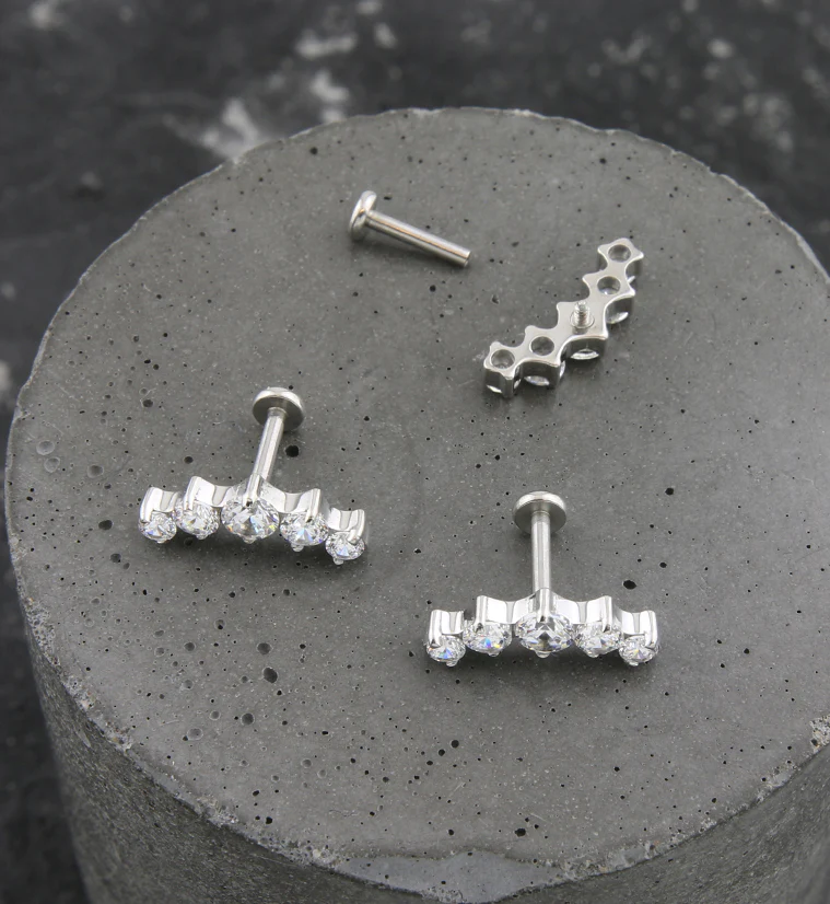 Arch Prong CZ Stainless Steel Internally Threaded Labret - Image 2