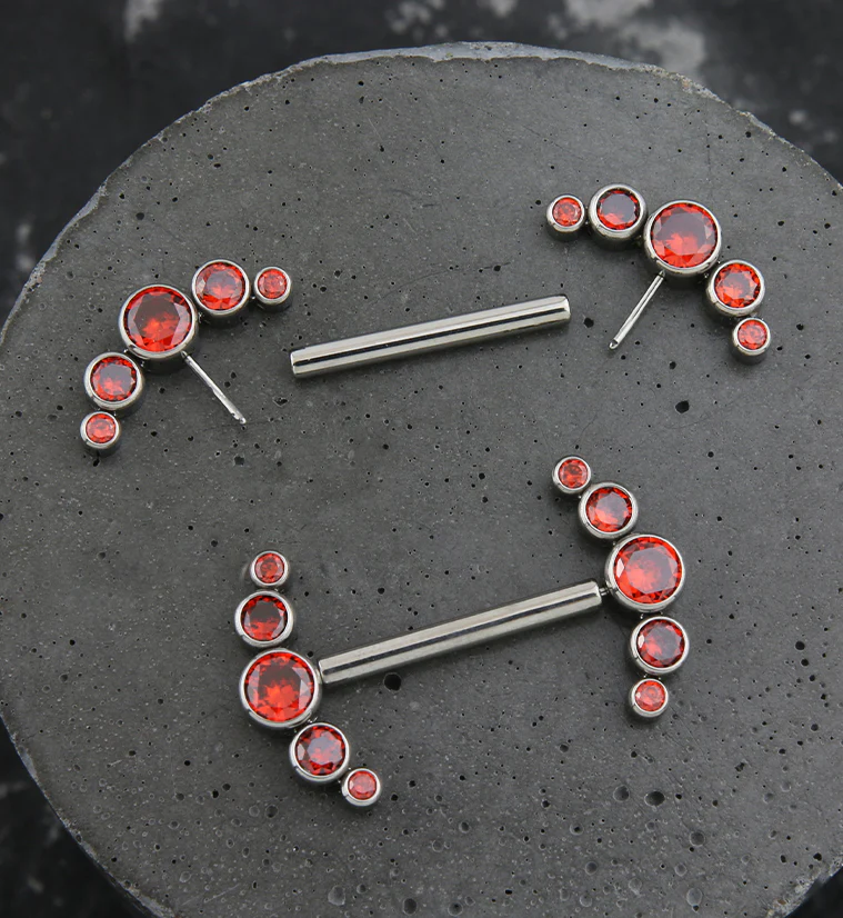 Arch Red CZ Titanium Threadless Nipple Ring Barbell - Image 2