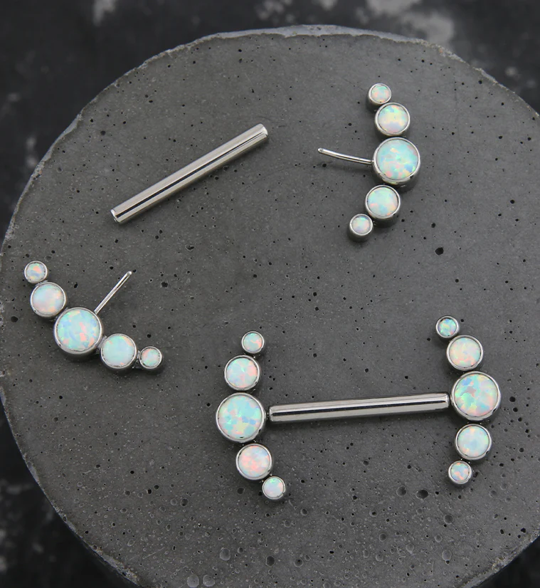 Arch White Opalite Titanium Threadless Nipple Ring Barbell - Image 2