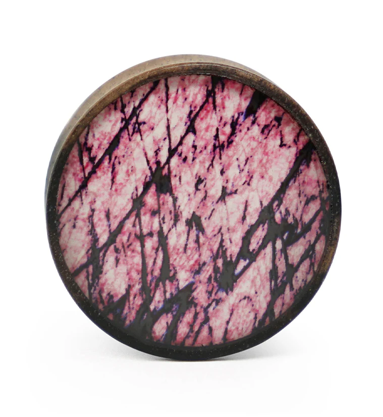 Areng Wood Plugs with Faux Pink Labradorite Inlay - Image 2