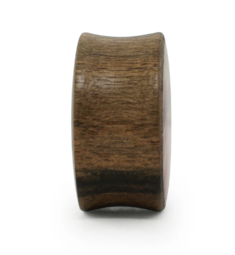 Areng Wood Plugs with Faux Pink Line Agate Inlay - Image 4
