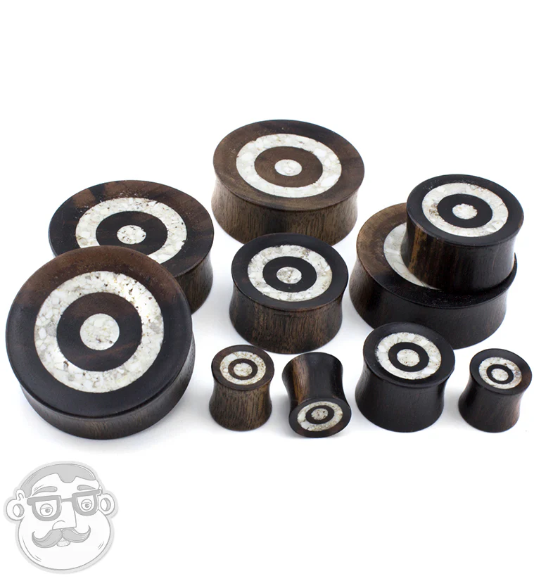 Areng Wood Plugs With White Target Stone Inlay - Image 3
