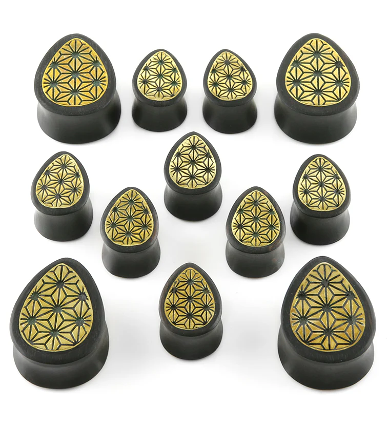 Areng Wooden Teardrop Plugs with Japanese Hemp Brass Inlay - Image 3