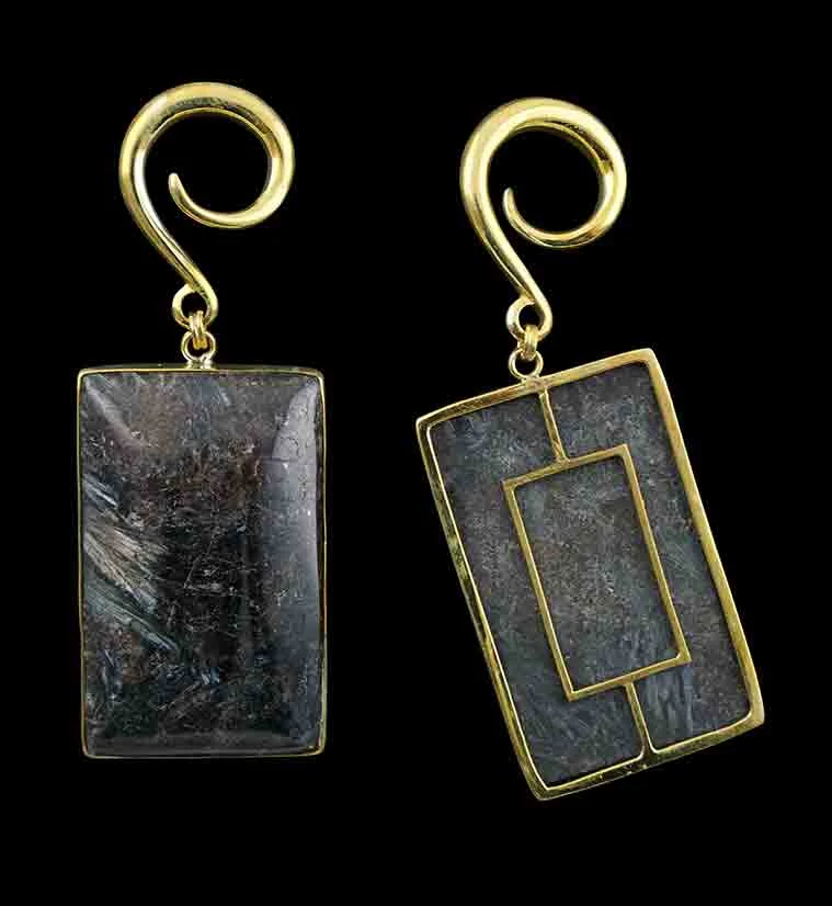 Arfvedsonite Stone Hanging Rectangular Ear Weights - Image 2