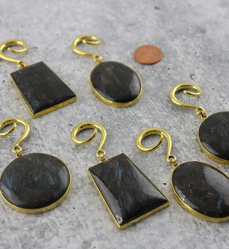Arfvedsonite Stone Hanging Rectangular Ear Weights - Image 3
