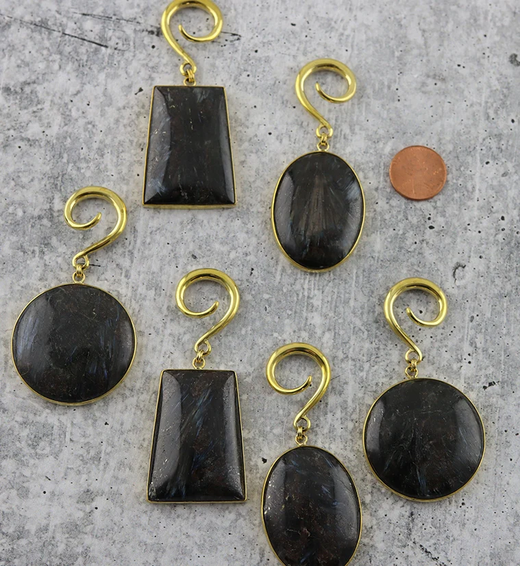 Arfvedsonite Stone Hanging Rectangular Ear Weights - Image 4