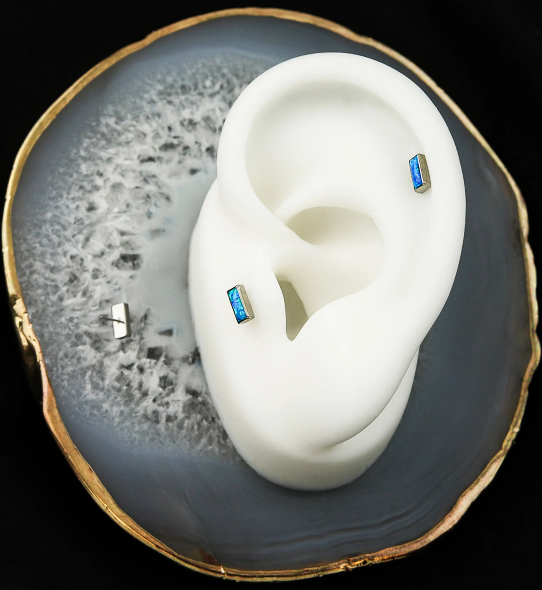 Baguette Blue Opalite Threadless Titanium Top - Image 2