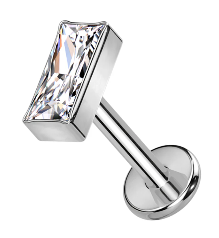 Baguette Clear CZ Internally Threaded Titanium Labret