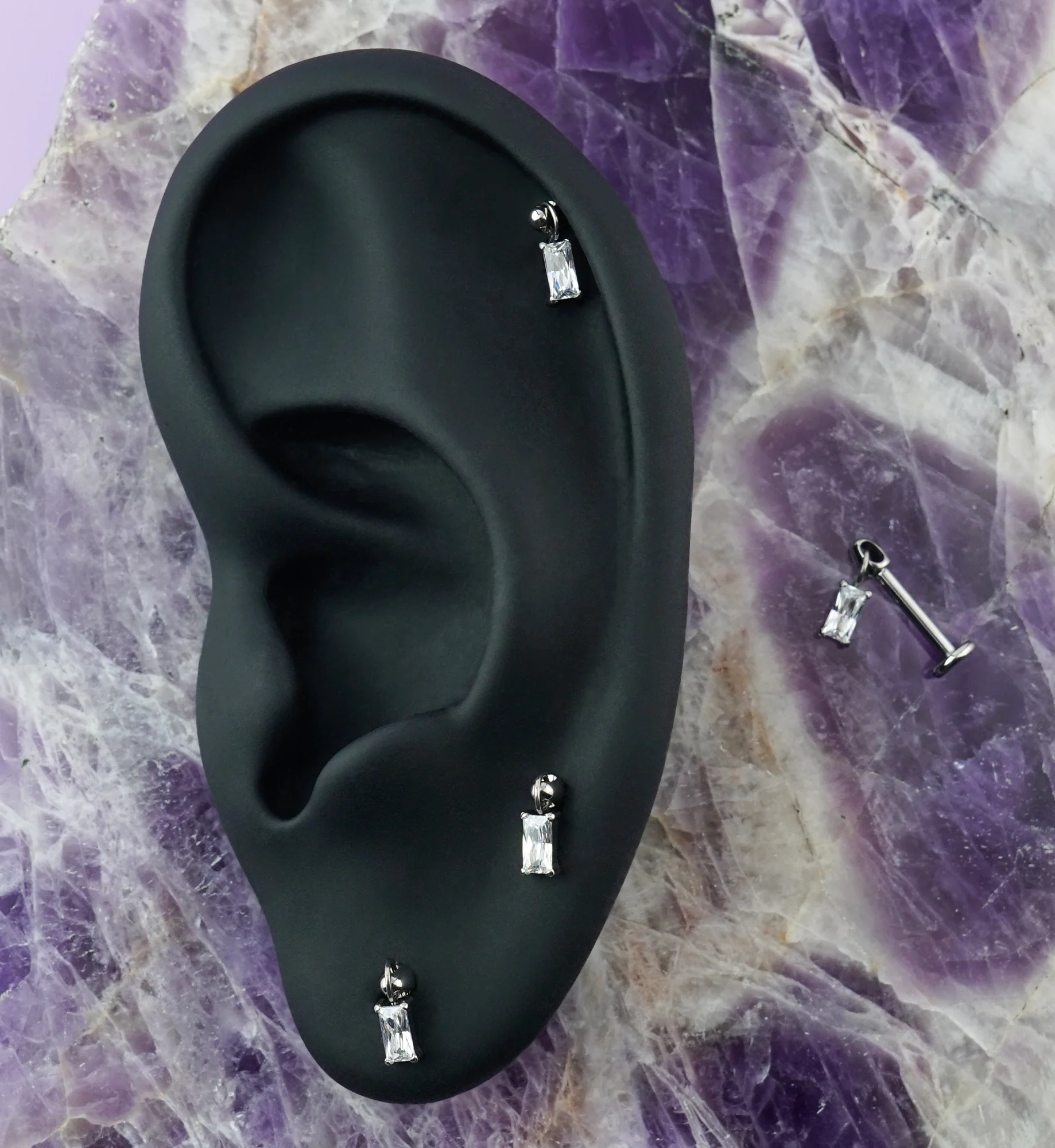 Baguette Dangle CZ Titanium Internally Threaded Labret - Image 2