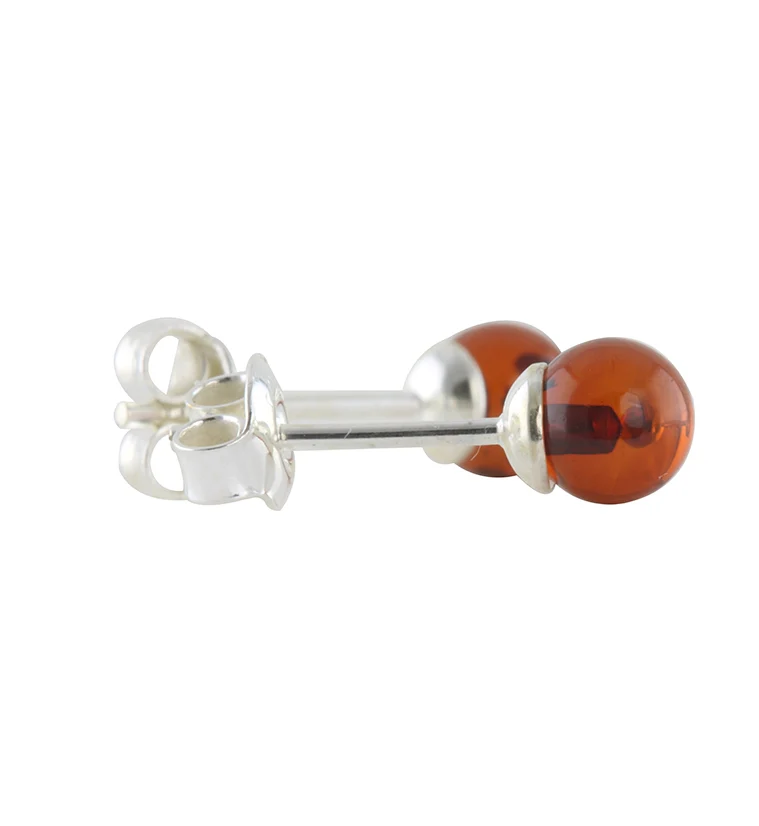 Baltic Amber Ball Stone Set Sterling Silver Earrings - Image 2
