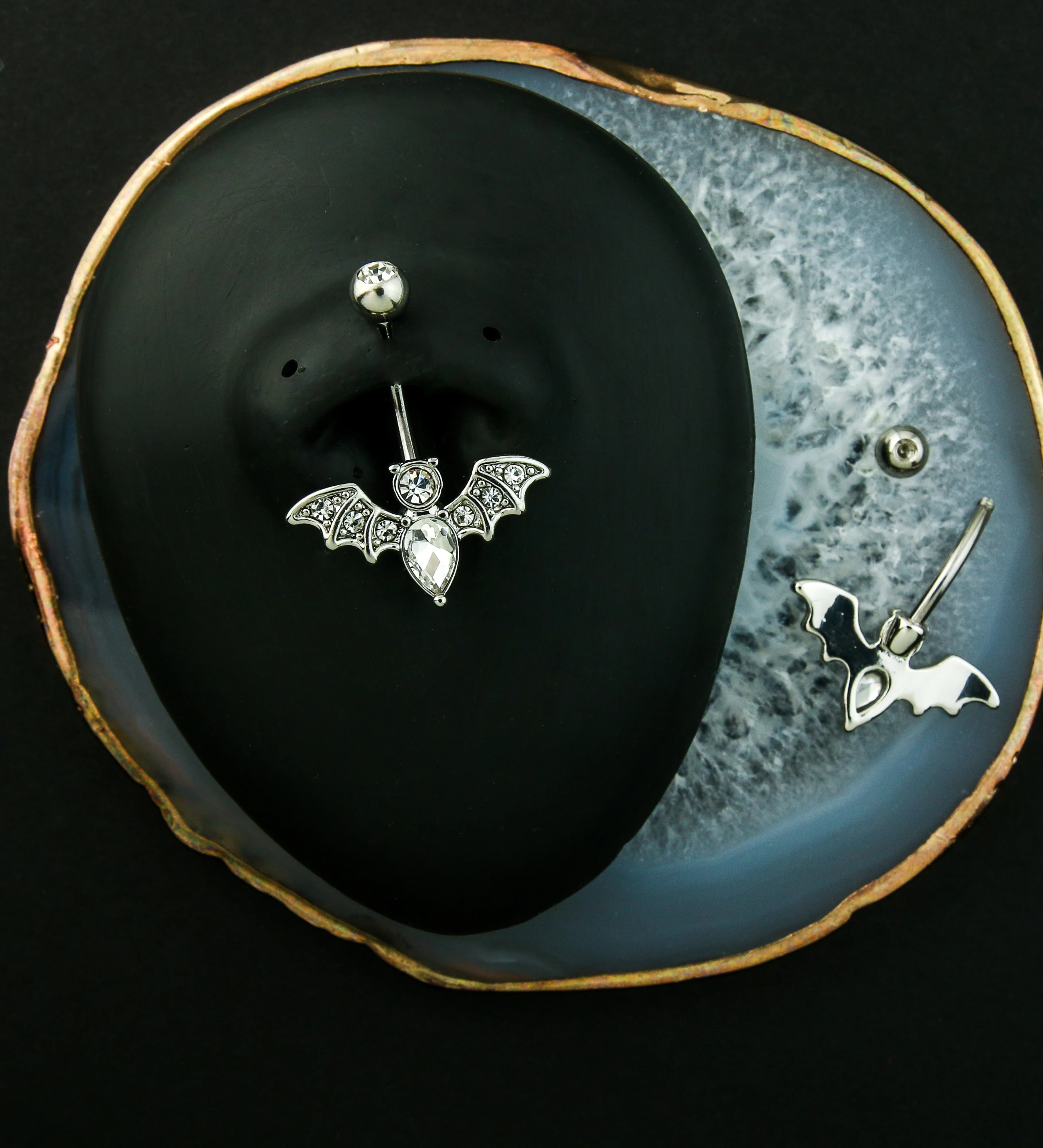 Bat Clear CZ Stainless Steel Belly Button Ring - Image 2