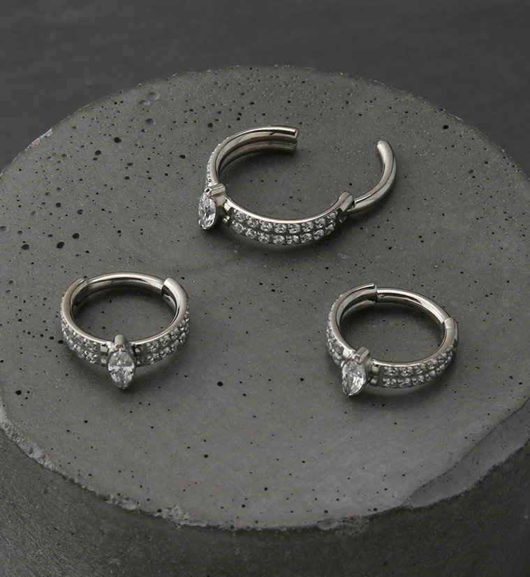 Bauble Double Line CZ Titanium Hinged Segment Ring - Image 2
