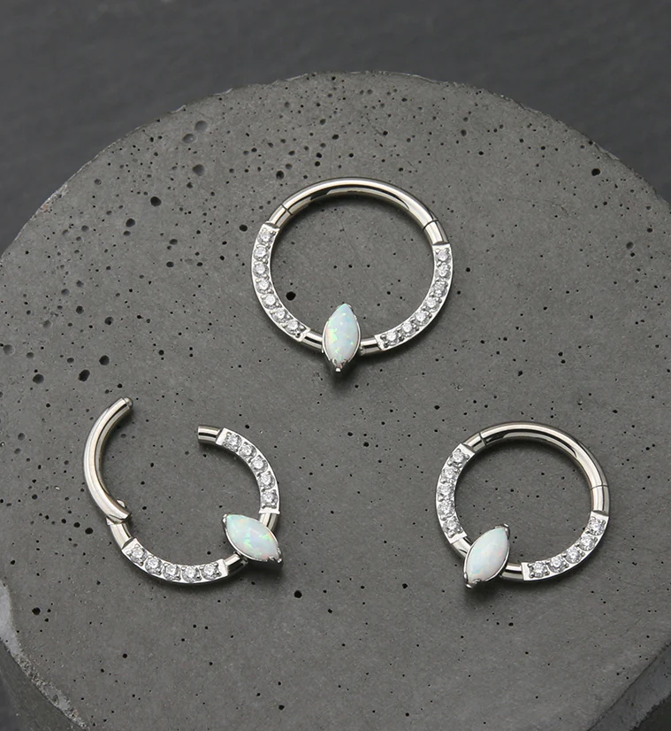 Bauble White Opalite Clear CZ Titanium Hinged Segment Ring - Image 2