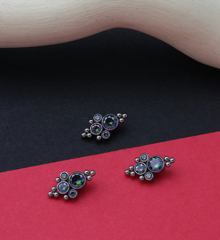 Beaded Array Black Aurora CZ Titanium Internally Threaded Top - Image 2