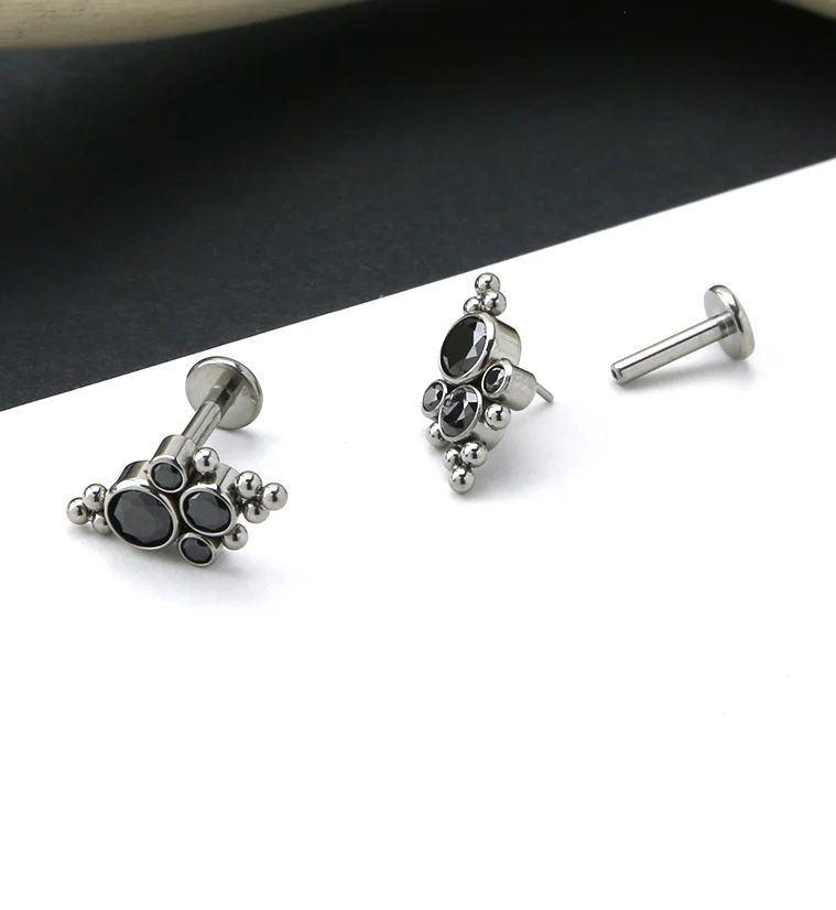 16G Beaded Array Black CZ Titanium Threadless Labret - Image 2