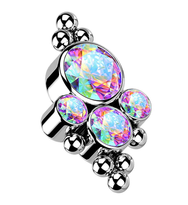 Beaded Array Rainbow Aurora CZ Titanium Internally Threaded Top