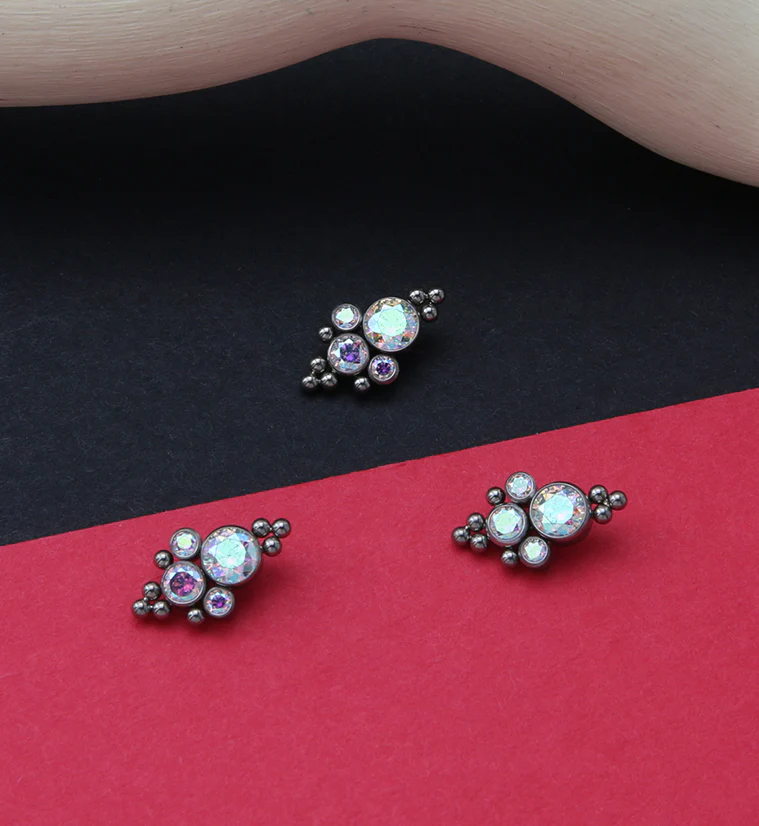 Beaded Array Rainbow Aurora CZ Titanium Internally Threaded Top - Image 2