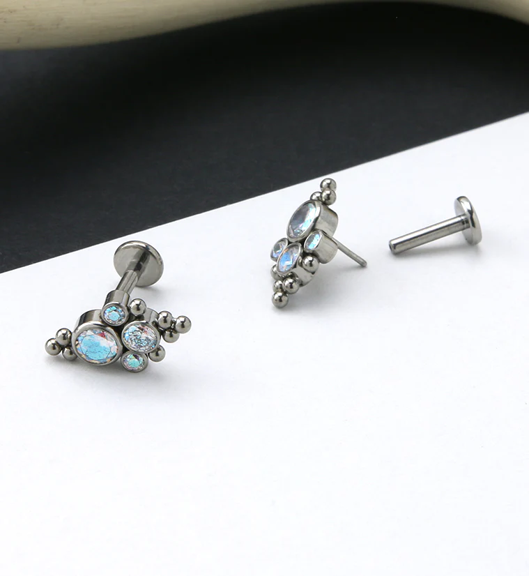16G Beaded Array Rainbow Aurora CZ Titanium Threadless Labret - Image 2