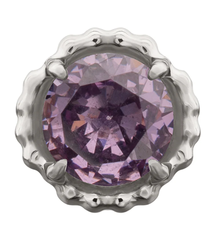 Beaded Bezel Amethyst CZ Titanium Threadless Top