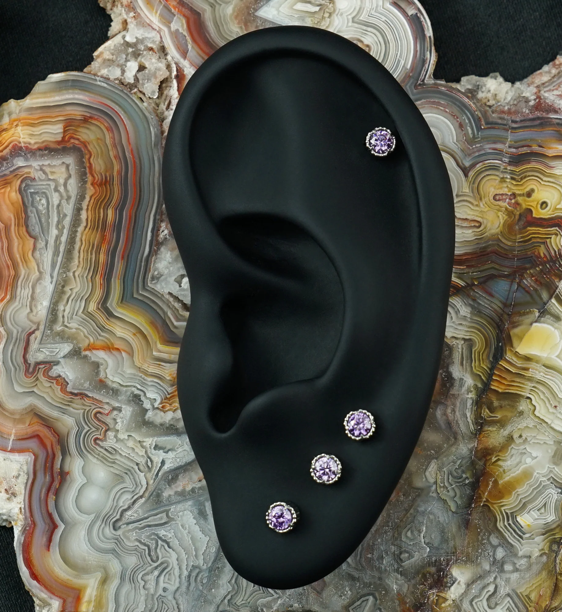 Beaded Bezel Amethyst CZ Titanium Threadless Top - Image 2