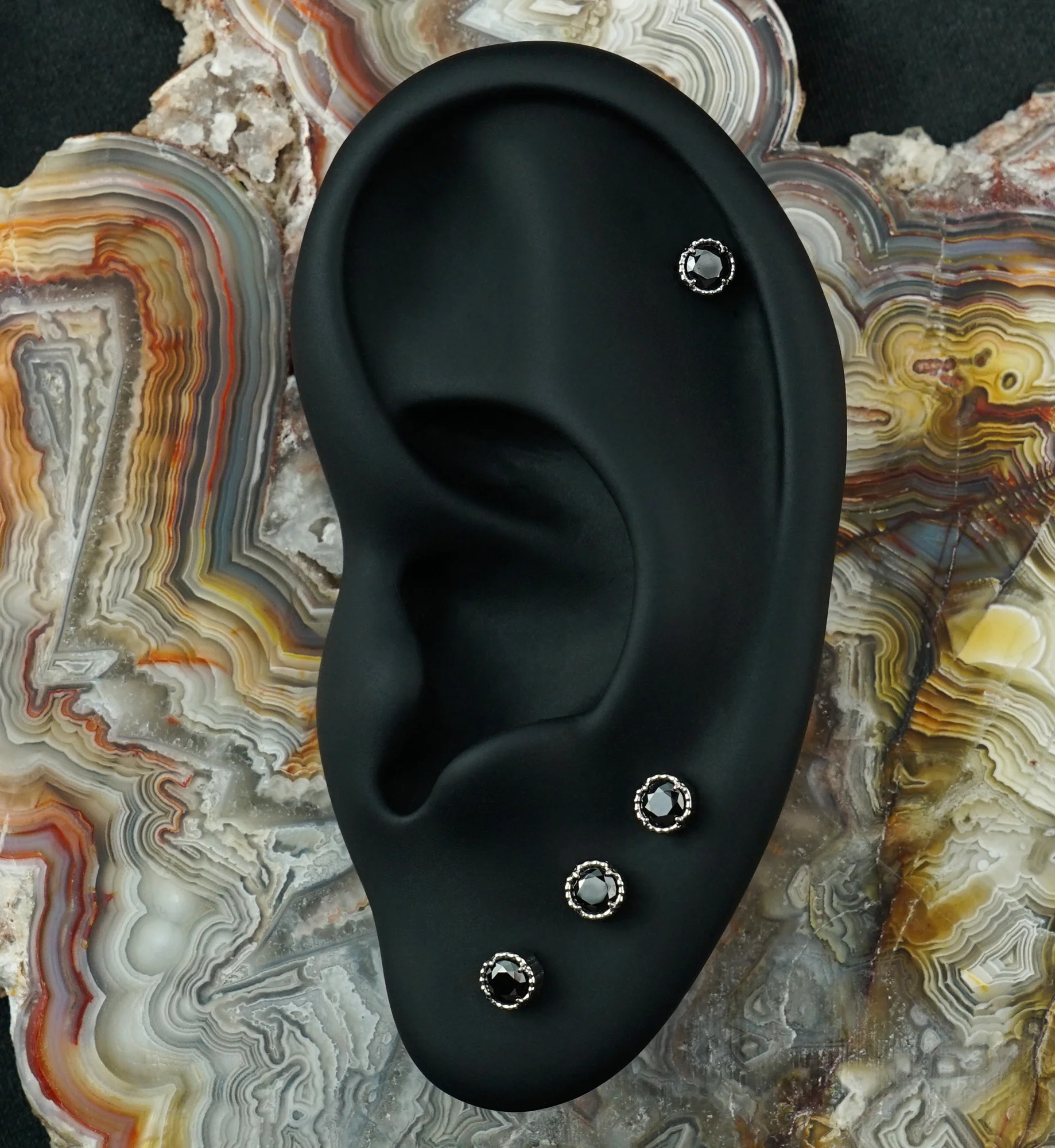 Beaded Bezel Black CZ Titanium Threadless Top - Image 2