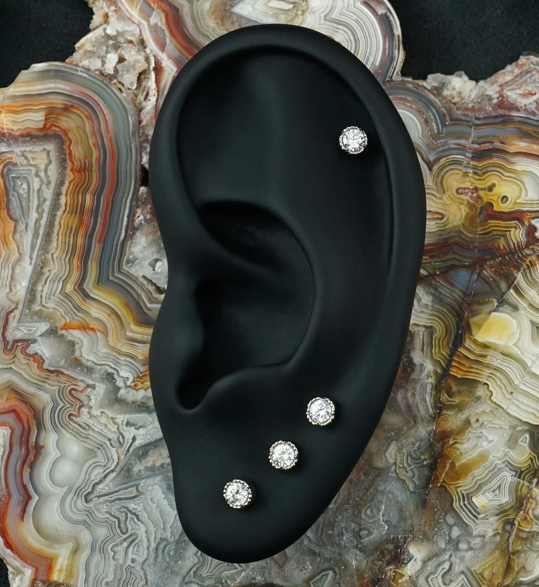 Beaded Bezel Clear CZ Titanium Threadless Top - Image 2